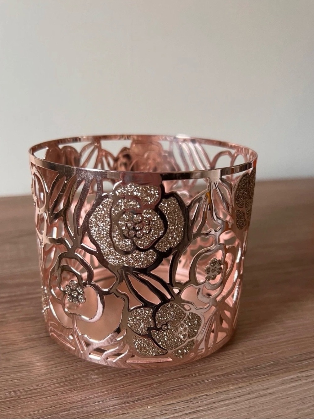 Bath & Body Works Rose Gold Floral Cutout Candle Holder with Glitter